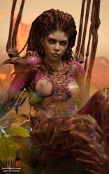 16:10 1girls 3d 3d_(artwork) alien_girl alien_planet blizzard_entertainment bone_wings breasts female female_focus leafs looking_away medium_breasts outdoors patreon patreon_username roosterart sarah_kerrigan sitting solo solo_focus starcraft subscribestar subscribestar_username text wings