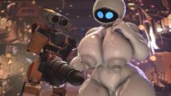 1boy 1girls 1robot_boy 1robot_girl big_areolas big_breasts big_nipples big_penis blue_eyes completely_nude completely_nude_female eve_(wall-e) female large_breasts male naked naked_female nude nude_female pussy pussy_lips rayhuma tagme wall-e wall-e_(character)