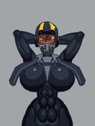 1girls abs animated armpit armpits arms_up big_breasts bodysuit bouncing_breasts breasts breasts_apart breasts_bigger_than_head breath breathing breathing_tube crossed_eyes eagle-1_(helldivers) female_abs helldivers helldivers_2 helmet huge_breasts kalin_(pixiv_9264837) looking_at_viewer mask masked masked_female muscles muscular muscular_female oxygen_mask pilot pilot_goggles pilot_helmet pilot_suit skinsuit