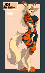 2011 anthro arcanine big_breasts black black_nose blonde_hair breasts canine chest_tuft collaboration digitigrade female fur furry hair high_resolution long_hair looking_at_viewer mingchee navel nipples notorious84 nude orange pinup pokemon pokemon_(species) pokemorph solo standing tail the_pokedex_project yellow_eyes