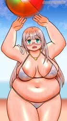 1girls ball beach big_belly big_breasts big_breasts big_thighs bikini bikini_bottom bikini_top blush curvy curvy_female curvy_figure fat fat_fetish fat_woman female female female_focus female_only glasses hands_up long_hair newgrounds obese obese_female obesity outdoors outside pendant super_taruco sweat sweatdrop sweating thighs zeemoti0n