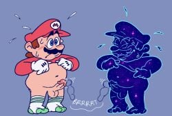 blush clone cosmic_mario edging enterman lifting_shirt male male_only mario mario_(series) no_pants no_underwear precum selfcest socks super_mario_galaxy sweat toony vibrator vibrator_on_penis