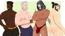 baptiste friends gabriel_reyes gay guy hanzo hanzo_shimada jack_morrison jestablacksheep jockstrap male male_only overwatch overwatch_2 reaper semi_nude soldier_76 thong underwear