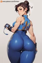 1girls ai_generated ass ass_focus ass_up backview big_ass brown_eyes brown_hair chun-li female female_only huge_ass looking_at_viewer looking_back street_fighter street_fighter_alpha tight_clothing