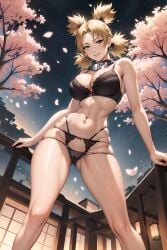 1girls ai_generated aiartmagic arms_at_sides belly_button belly_button_piercing big_breasts blonde_hair blush bra breasts cherry_blossoms cleavage collar curvaceous curvy curvy_body curvy_female curvy_figure female female_only flower_petals forehead_protector from_below garter_straps highleg highleg_panties highres kunoichi lingerie long_hair long_legs looking_at_viewer midriff nai_diffusion naruto naruto_(classic) naruto_(series) naruto_shippuden navel navel_piercing neckwear ninja panties petals piercing pinup ponytail smile solo solo_focus stable_diffusion teal_eyes temari tree underwear underwear_only viewed_from_below