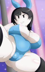1girls 2d 2d_(artwork) big_breasts black_hair bunny_ears bunny_girl bunnysuit cameltoe chubby_female henry_stickmin_(game) leotard long_hair looking_at_viewer mob_face nobytes_(artist) pole_dancing smile smiling solo solo_female spread_legs stockings the_witch_(henry_stickmin) thick_thighs