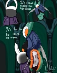 1boy 1boy1girl 1girls anal_penetration big_breasts big_penis bigger_female blurry_background bug bug_girl comic crying crying_with_eyes_open cum cum_in_ass cum_inside dialogue dominant_male english_text female_penetrated highres hollow_knight insects male/female male_penetrating_female not_furry protagonist_(hollow_knight) questionable_consent rule_63 sex small_but_hung smaller_male surprised taller_girl team_cherry traitor_lord unknownlemon vessel_(species)