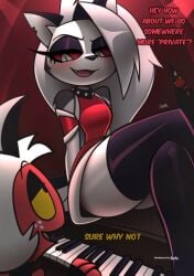 2024 demon dialogue happy hellhound helluva_boss jizoku loona_(helluva_boss) millie_(helluva_boss) moxxie_(helluva_boss) no_humans seductive seductive_eyes seductive_look seductive_mouth seductive_pose tagme text