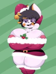 1female 1girls anthro big_breasts black_body black_fur breasts christmas elise_(kott_cake) emolga female female_only generation_5_pokemon gerdash holidays huge_breasts mammal nintendo pokemon pokemon_(species) rodent sciurid solo solo_female white_body white_fur