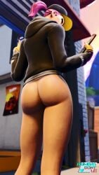 ass ass_focus b.r.i.t.e_(fortnite) brite_bomber fortnite hat looking_at_phone numbasnsfw partially_clothed partially_clothed_female phone public public_nudity sweater tagme thenumbersdon'tlie