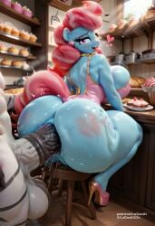 ai_generated anal anal_sex bakery blue_skin lucasai my_little_pony my_little_pony_friendship_is_magic tagme_(character) zebra