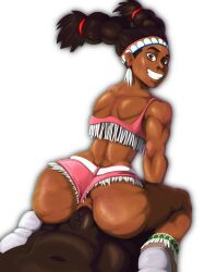 1boy 1girls big_ass big_penis blueast curvy dark-skinned_female dark-skinned_male dark_skin latina lily_hawk looking_at_viewer muscular_female native_american_female penis_in_pussy pink_shorts sex short_shorts sitting_on_penis straight street_fighter street_fighter_6 thick_thighs