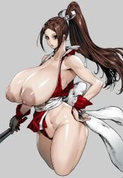 1girls big_breasts bonten breasts breasts_out busty curvaceous curvy curvy_body curvy_female curvy_figure fatal_fury female huge_breasts king_of_fighters large_breasts mai_shiranui nipples ponytail thick_thighs thighs voluptuous