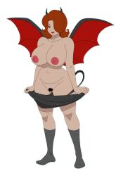 bbw beauty_mark big_breasts big_nipples cili_(disscreenvision) discreenvision horn huge_breasts inusen large_areolae makeup milf naked orange_hair pubic_hair shoes smile succubus tagme tail the_secret_of_the_house thick_thighs undressing wings