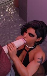 3d big_penis blowjob cheating cheating_wife dark-skinned_female dick eye_contact eyeshadow fellatio hand_on_penis interracial light-skinned_male looking_at_partner oral oral_sex overwatch overwatch_2 pharah ring sham_art sucking_penis wedding_ring