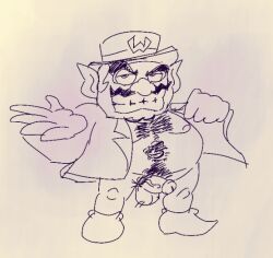 blazer body_hair boner enterman erection looking_at_viewer male male_only monochrome mostly_nude pubic_hair rough_sketch sketch solo solo_male toony wario warioware