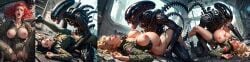 ai_generated alien alien_(franchise) big_breasts blonde_hair crying female half_naked naked nsfw nude pregnant rape red_hair sex xenomorph