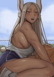 1girls big_breasts blush breasts curvaceous curvy curvy_female dark-skinned_female dark_skin female female_focus female_only gud0c hi_res highres huge_breasts large_breasts long_hair miruko my_hero_academia open_mouth rumi_usagiyama sideboob solo solo_female solo_focus thick_thighs thighs