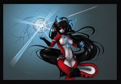 android anthro ara_(fluff-kevlar) black_hair blue_eyes breasts cyborg feline female fluff-kevlar fur furry hair looking_at_viewer nude solo tail wide_hips