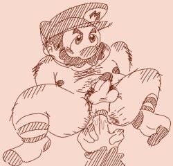 blush blush_lines body_hair chest_hair disembodied_hand donkey_kong_(series) enterman fingering male male/male male_only mario mario_(series) nipples sketch toony