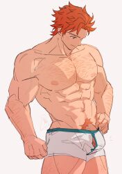 1boy big_pecs big_penis blush boxer_briefs bulge fire_emblem fire_emblem:_three_houses hairy_chest male male_only muscular_male nintendo penis_under_clothes penis_visible_through_clothing red_hair satodee solo source_request sylvain_jose_gautier tight_fit tight_underwear