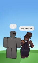 1boy 1girl1boy 1girls blocky_body clothed english_text excuse_me_sir harrystuff27 host_(roblox) imminent_sex news_lady_(roblox) now_playing_on_roblox part_of_comic question roblox robloxian speech_bubble tagme text watermark