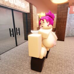 1girls 3d artist_request blush breasts cosplay female full_body naked nipple_piercing nipples original_character piercing roblox robloxian source_request