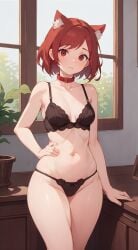 ai_generated cameltoe cat_ears catgirl collar collared jorgecarlosai lingerie lingerie_only looking_at_viewer nekogirl nekomimi red_eyes red_hair small_breasts wide_hips younger_female