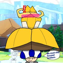 ass blush female mario_(series) olivia_(paper_mario) paper_mario paper_mario:_the_origami_king sitting sitting_on_person snowycappacino toad_(mario)