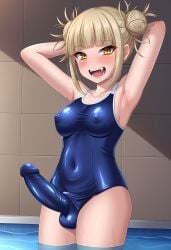 ai_generated erected_penis erection futanari himiko_toga my_hero_academia nipples penis pool school_swimsuit shiroppo swimsuit swimwear water