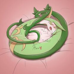 bed female masturbation pokemon pokã©mon pussy serperior snake sweat tentacle vine_whip