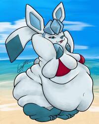 anthro ass belly big_belly big_breasts big_butt blue_body blue_eyes blue_fur blue_nose breasts chubbyfennec eeveelution female fur generation_4_pokemon glaceon huge_belly huge_butt long_tail morbidly_obese nintendo obese obese_anthro obese_female overweight overweight_anthro overweight_female pokemon pokemon_(species) smile solo tail thick_arms thick_thighs