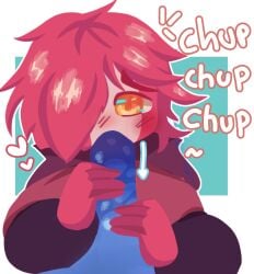 2boys argentina_(countryhumans) blue_penis blush chibi clothing countryhumans eyebrows eyebrows_visible_through_hair gold_eyes male male_only onomatopoeia oral oral_sex peru_(countryhumans) red_hair yaoi