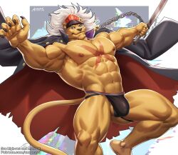 abs amon-sydonai anthro balls ban-tyo bancho bancholeomon bandai_namco clothing digimon digimon_(species) felid genitals hi_res lion male mammal muscular muscular_anthro muscular_male nipples pantherine pecs scar solo underwear x_scar