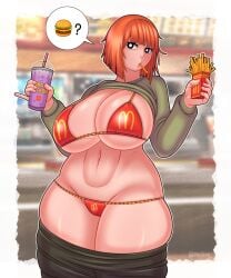 1girls alternate_breast_size big_breasts bikini breasts curvy fast_food female female_focus female_human female_only fries ginger ginger_hair hamburger mcdonald's meme milf milkshake mokiro mokiro_ mom_(japanese_mcdonald's_commercial) mommy mother orange_hair original self_upload short_hair sweater tagme voluptuous yoru_mac