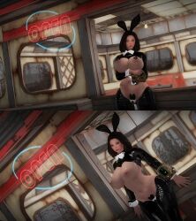 3d bethesda_softworks emotrashcan fallout revealing_breasts reverse_bunny_costume reverse_bunnysuit screenshot vault_dweller