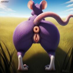 1girls ai_generated anthro anus bent_over darkeffect detailed_background donut_anus female_only furry generation_1_pokemon nintendo pokémon_(species) pokemon presenting_hindquarters pussy rat rattata rear_view