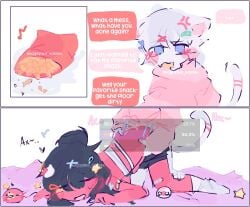 2boys anal anal_penetration anal_sex animal_ears animal_tail black_hair blush cat_ears cat_tail chibi china_(countryhumans) chips_(food) countryhumans english_text femboy food hairclip japan_(countryhumans) kagayaku_kasset male male_only penetration red_body red_skin request short_hair simple_background soft_color soft_shading text watermark white_background yaoi