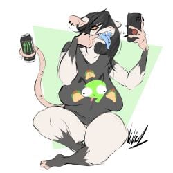 american_opossum big_breasts breasts didelphid didelphid_humanoid dullvivid female furry green_background invader_zim lara_ravencroft opossum thick_thighs white_background wide_hips