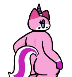 anthro ass big_butt collar collar_only equid equine felid feline female horn hybrid looking_back makeup mammal minigoat nude pink_body solo tail the_lego_movie thick_thighs unicorn unikitty unikitty!