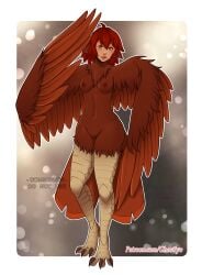 1girls bird bird_feet bird_girl bird_wings commission dungeons_and_dragons furry ghostiyo harpy harpy_girl harpy_humanoid naked naked_female red_hair small_breasts