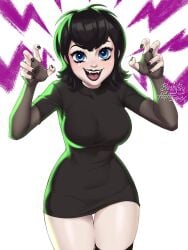 2021 black_hair blue_eyes blushypixy blushyspicy female hotel_transylvania looking_at_viewer mavis_dracula open_mouth running smiling_at_viewer thigh_gap