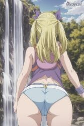 ai_generated ass back back_view bertox64 big_ass blonde_hair clothing fairy_tail lace lucy_heartfilia shirt short_pants standing tight_clothes waterfall