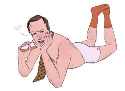 better_call_saul breaking_bad cream cream_filling dilf donut eating half-closed_eyes half-dressed half_naked half_nude lawyer lying_down lying_on_stomach male male_only questionable saul_goodman solo submissive submissive_male suggestive suggestive_fluid suggestive_gesture suggestive_look tie