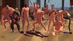 10boys 2fort armband armbands bat cigarette dark-skinned_male dark_skin demoman_(team_fortress_2) engineer engineer_(team_fortress_2) erection exposed_nipples gun hairy hairy_chest handgun hat heavy_(team_fortress_2) heavy_weapons_guy helmet helmet_only holding_bat holding_gun jar jarate medic_(team_fortress_2) medigun pyro_(team_fortress_2) revolver scout_(team_fortress_2) screaming sniper_(team_fortress_2) soldier_(team_fortress_2) solo_male spy_(team_fortress_2) team_fortress team_fortress_2