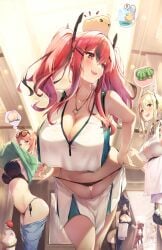 6+girls :d anger_vein apron azur_lane black_bra black_panties blonde_hair bra breasts bremerton_(azur_lane) bremerton_(scorching-hot_training)_(azur_lane) china_dress chinese_clothes cleavage commentary copyright_request creatures_(company) crossover curtains dress english_commentary eyewear_on_head fairy_tail gainoob game_freak gen_8_pokemon green_eyes hair_ornament hairclip heart heart_hair_ornament heart_necklace highres holding holding_towel indoors izayoi_aki jewelry large_breasts looking_at_another lucy_heartfilia maid_apron making-of_available manjuu_(azur_lane) mole mole_on_breast multiple_girls mythra_(xenoblade) name_tag necklace nintendo on_head open_mouth orange_hair panties pelvic_curtain poke_ball poke_ball_(basic) pokemon pokemon_(game) pokemon_(species) pokemon_ss red_eyes red_hair side_ponytail sidelocks signature smile sonia_(pokemon) spoken_anger_vein spoken_food spoken_squiggle squiggle sunglasses sweat thigh_gap thought_bubble towel twintails underwear undressing xenoblade_chronicles_(series) xenoblade_chronicles_2 yamper yu-gi-oh! yu-gi-oh!_5d's
