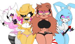 4girls five_nights_at_freddy's fnaf hourglass_figure mangle_(fnaf) multiple_girls tagme toy_bonnie_(fnaf) toy_chica_(fnaf) toy_freddy_(fnaf)