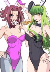 2girls artist_request asymmetrical_docking big_breasts bunnysuit c.c. cleavage code_geass female kallen_stadtfeld multiple_girls