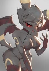 1girls 2023 areola areolae big_breasts black_eyes breasts claws cute_fang demon demon_girl demon_wings eeveelution elbow_gloves female female_only furry furry_only generation_2_pokemon gloves grey_body grey_fur grey_hair looking_at_viewer nipples open_mouth panties pokémon_(species) pokemon pokemon_(species) pokemon_gsc red_sclera simple_background stockings tail tongue tp10 umbreon wings