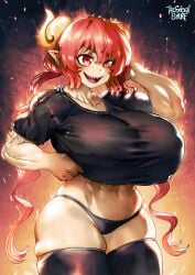 1girls abs ilulu_(dragon_maid) miss_kobayashi's_dragon_maid muscular_female red_hair solo thegoldensmurf